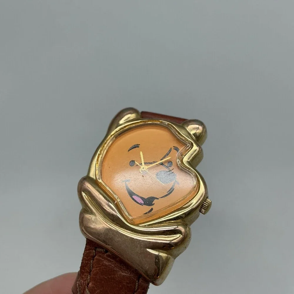 Timex Disney Pooh Girls Watch 29mm Gold Tone Brown Leather Band New Battery